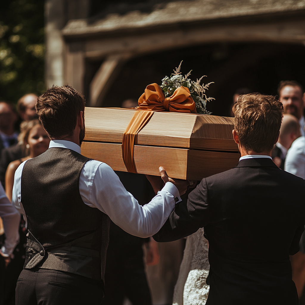 Men carrying a coffin at a wedding | Source: Midjourney