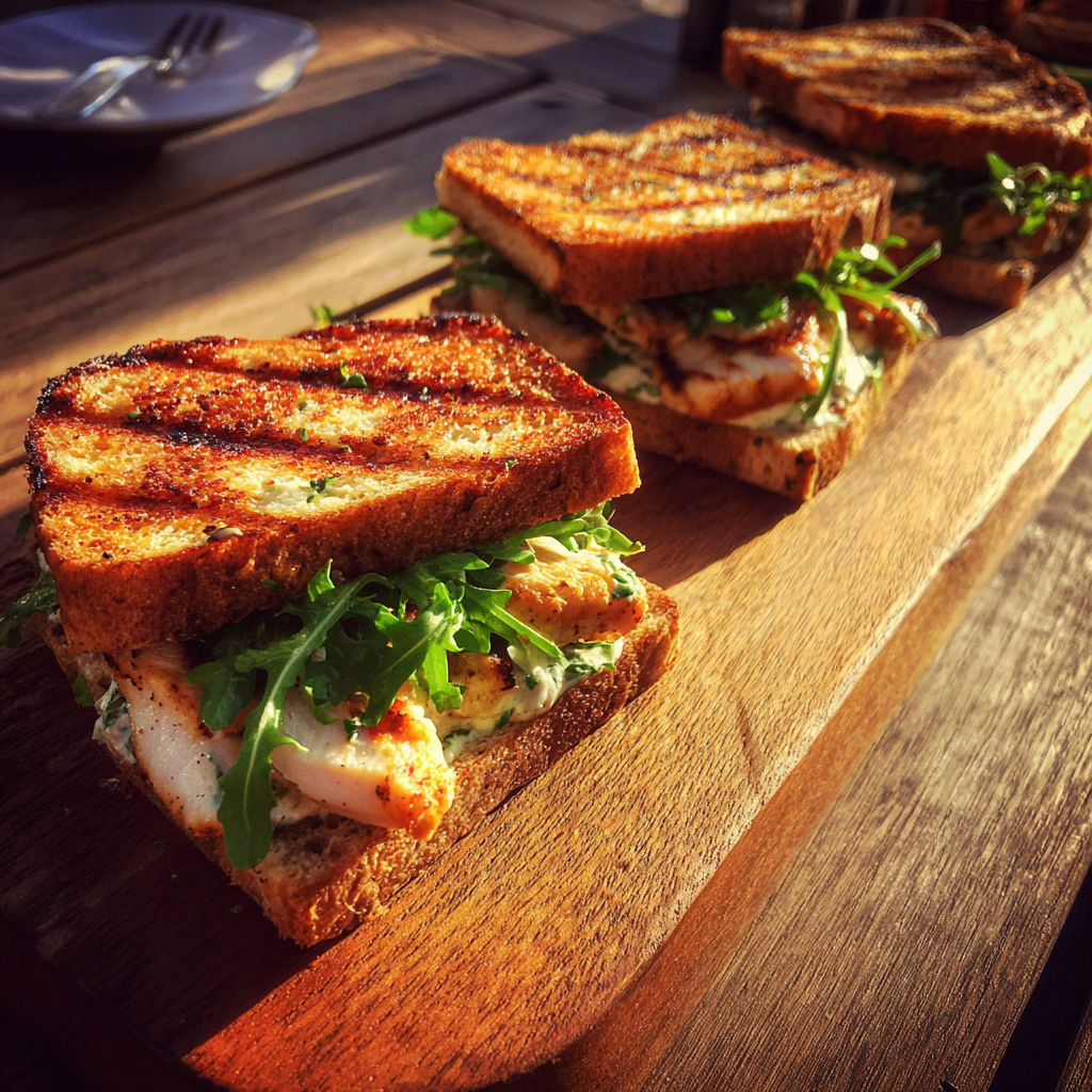 Toasted sandwiches on a table | Source: Midjourney