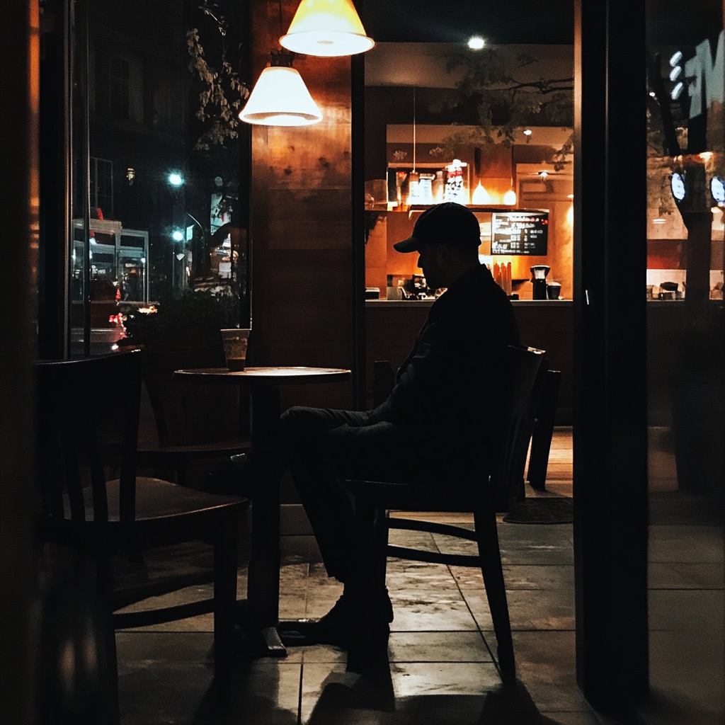 A man sitting in a coffee shop | Source: Midjourney