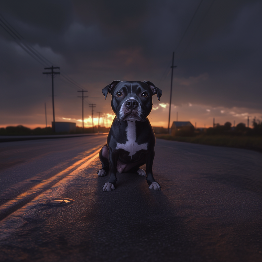 A poor Pitbull abandoned on the road | Source: Midjourney