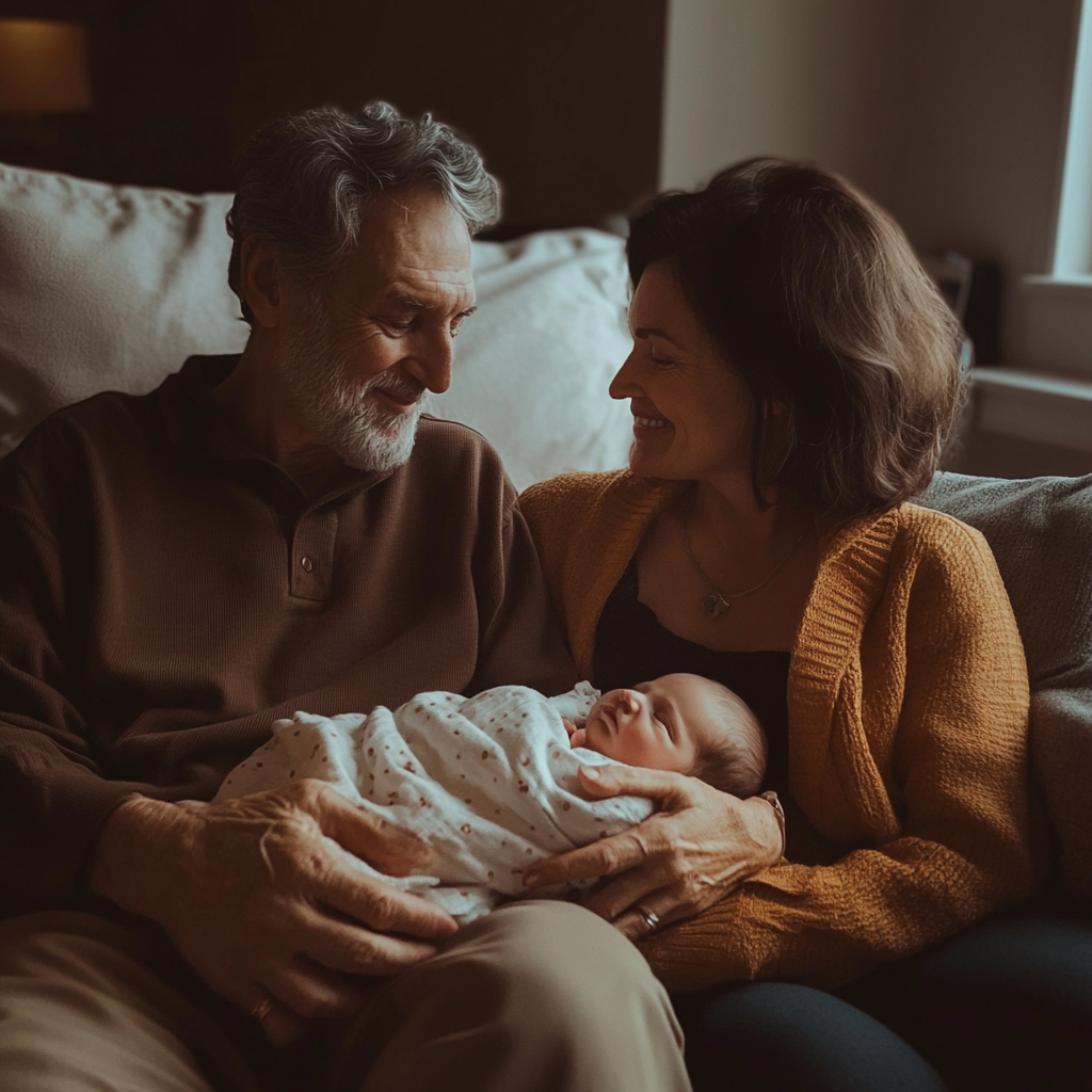 Senior couple bonding with their grandchild | Source: Midjourney