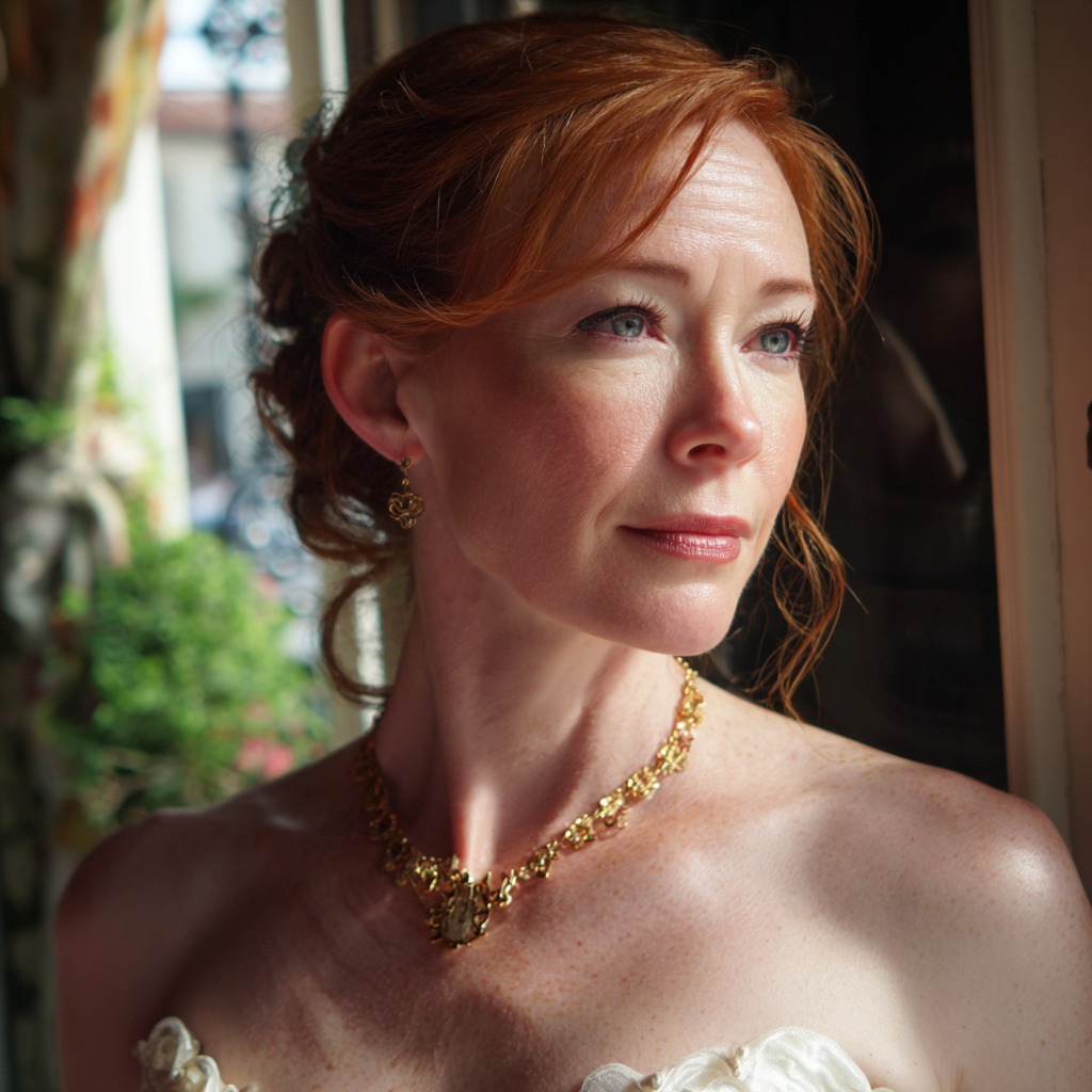 A woman with red hair and a wedding gown | Source: Midjourney