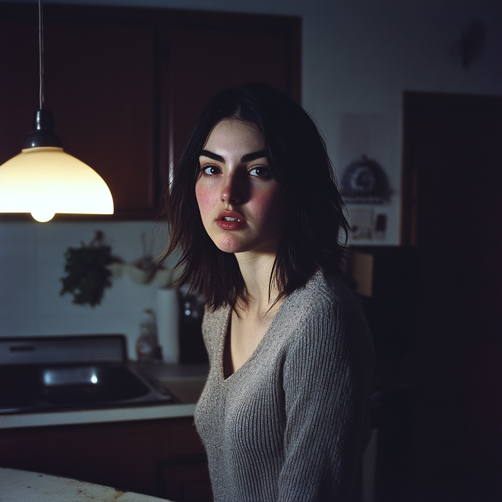 A woman standing in a kitchen at night | Source: Midjourney