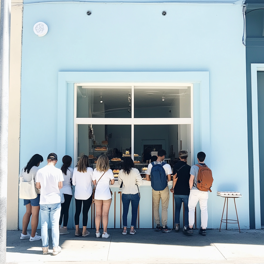 People waiting outside a bakery | Source: Midjourney