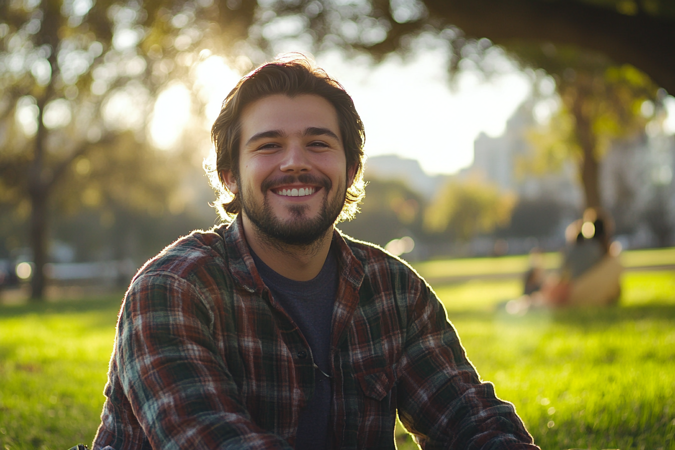 A smiling man in a city park | Source: Midjourney