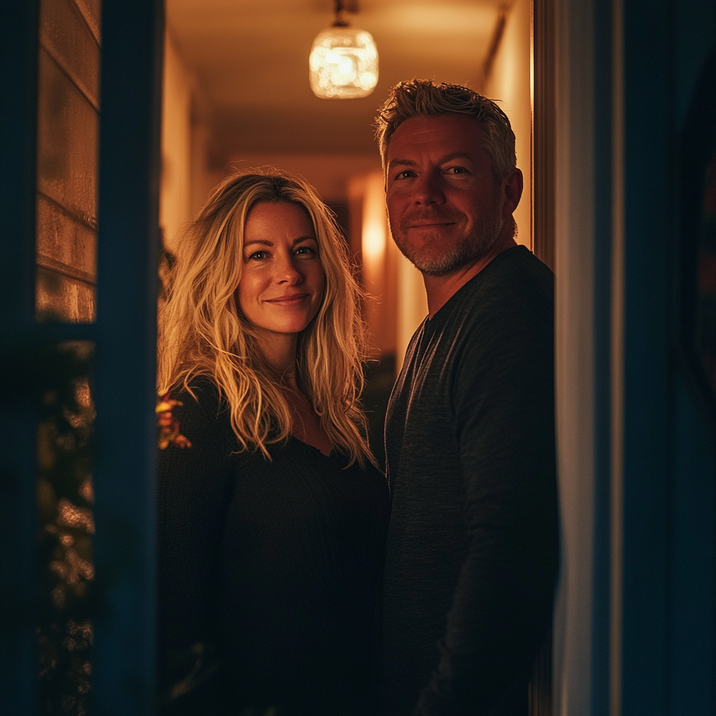 A happy couple in a doorway | Source: Midjourney