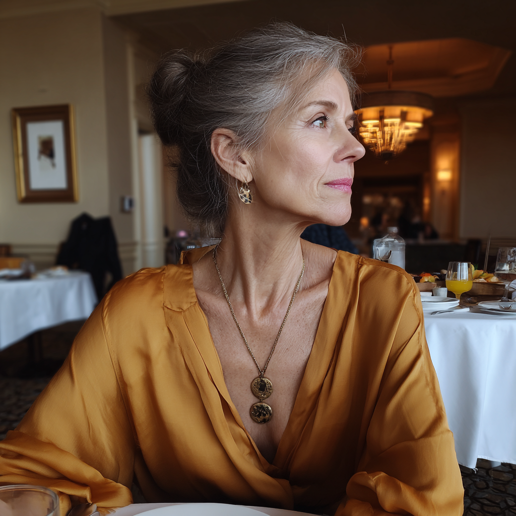 A nonchalant older woman wearing a silk blouse | Source: Midjourney