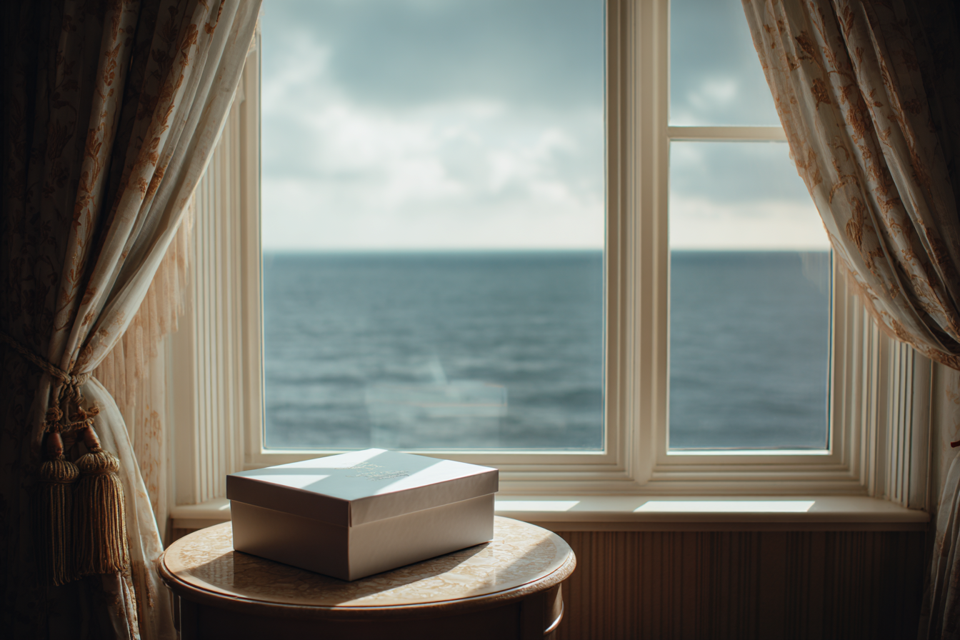 A box on a table near a window | Source: Midjourney