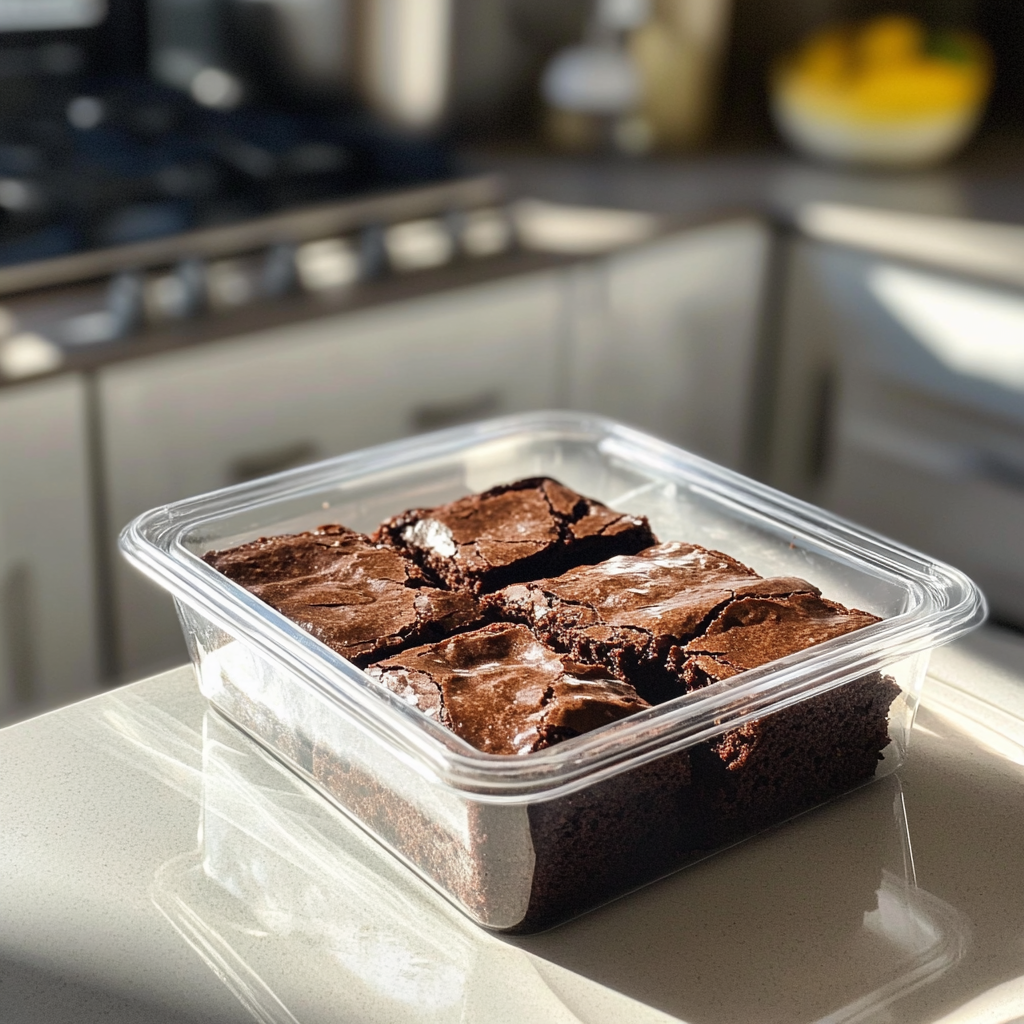 A container of chocolate brownies | Source: Midjourney