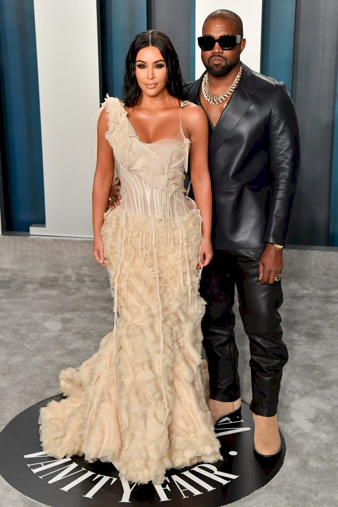 Kim Kardashian West and Kanye West arrive at the 2020 Vanity Fair Oscar Party hosted by Radhika Jones at Wallis Annenberg Center for the Performing Arts on February 09, 2020, in Beverly Hills, California. | Photo by Allen Berezovsky/Getty Images
