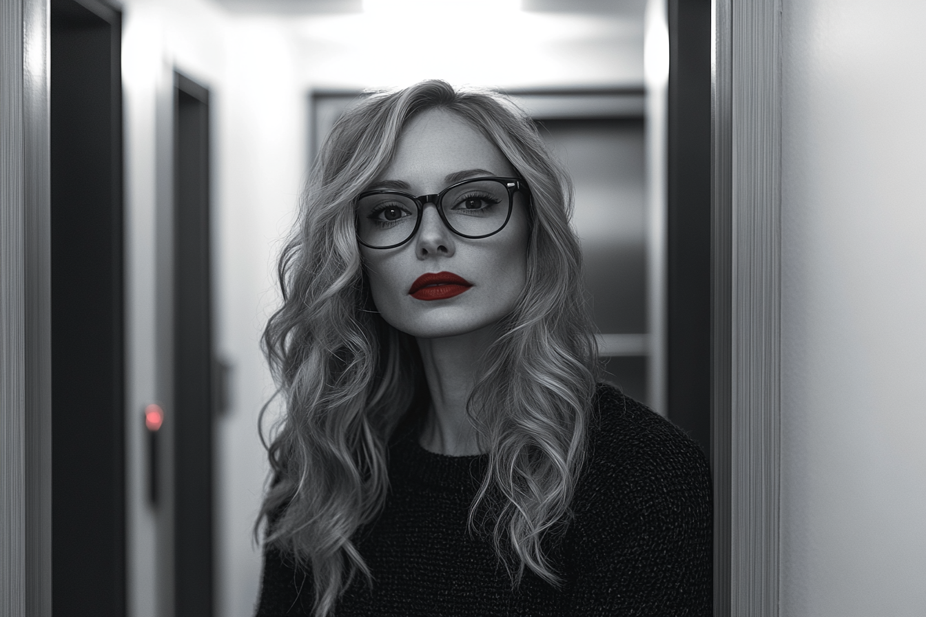 A woman looking bored in an apartment hallway | Source: Midjourney