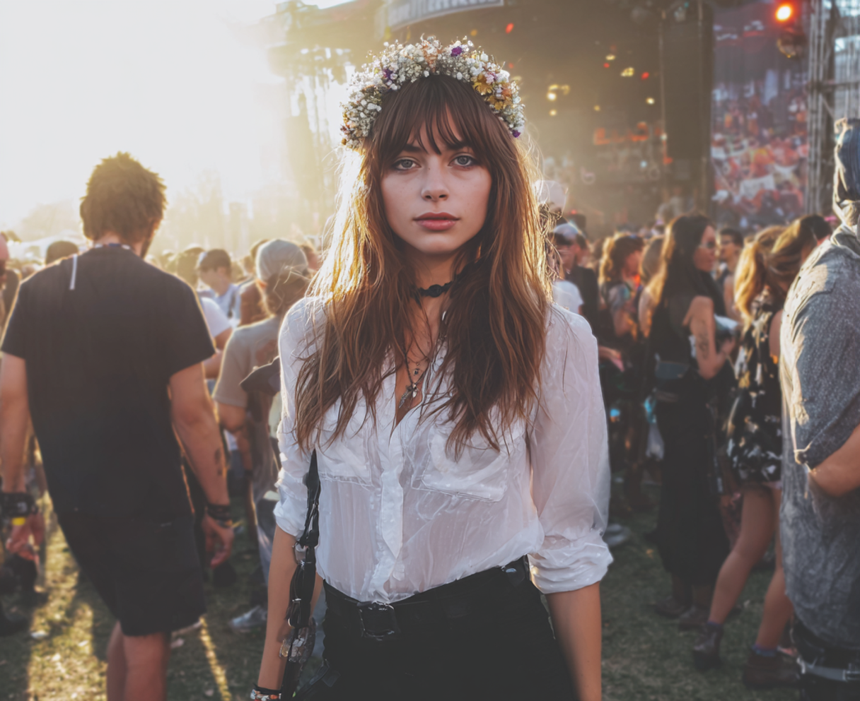 A pensive woman standing in a crowd | Source: Midjourney