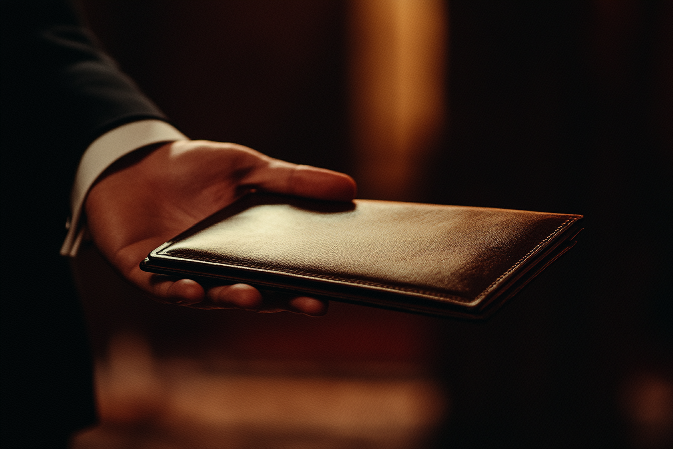 A man holding a brown folder | Source: Midjourney