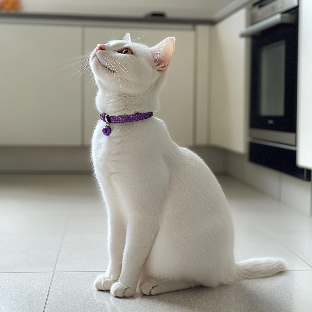 A cat sitting on a kitchen floor | Source: Midjourney