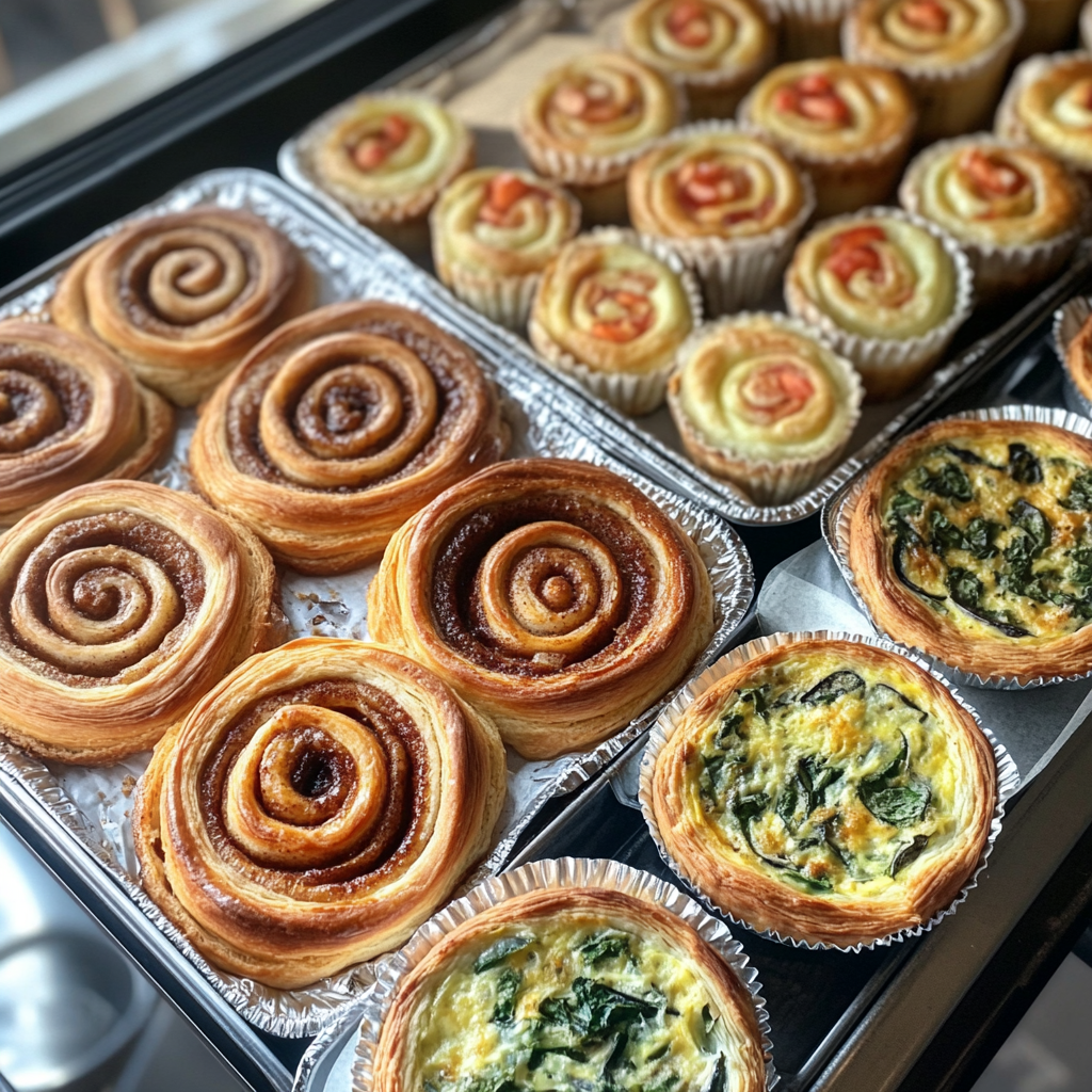 Trays of pastries on a counter | Source: Midjourney