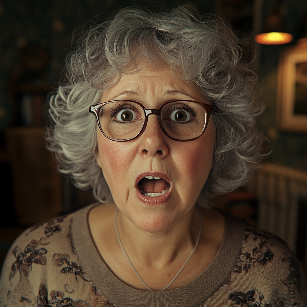 A startled older woman | Source: Midjourney