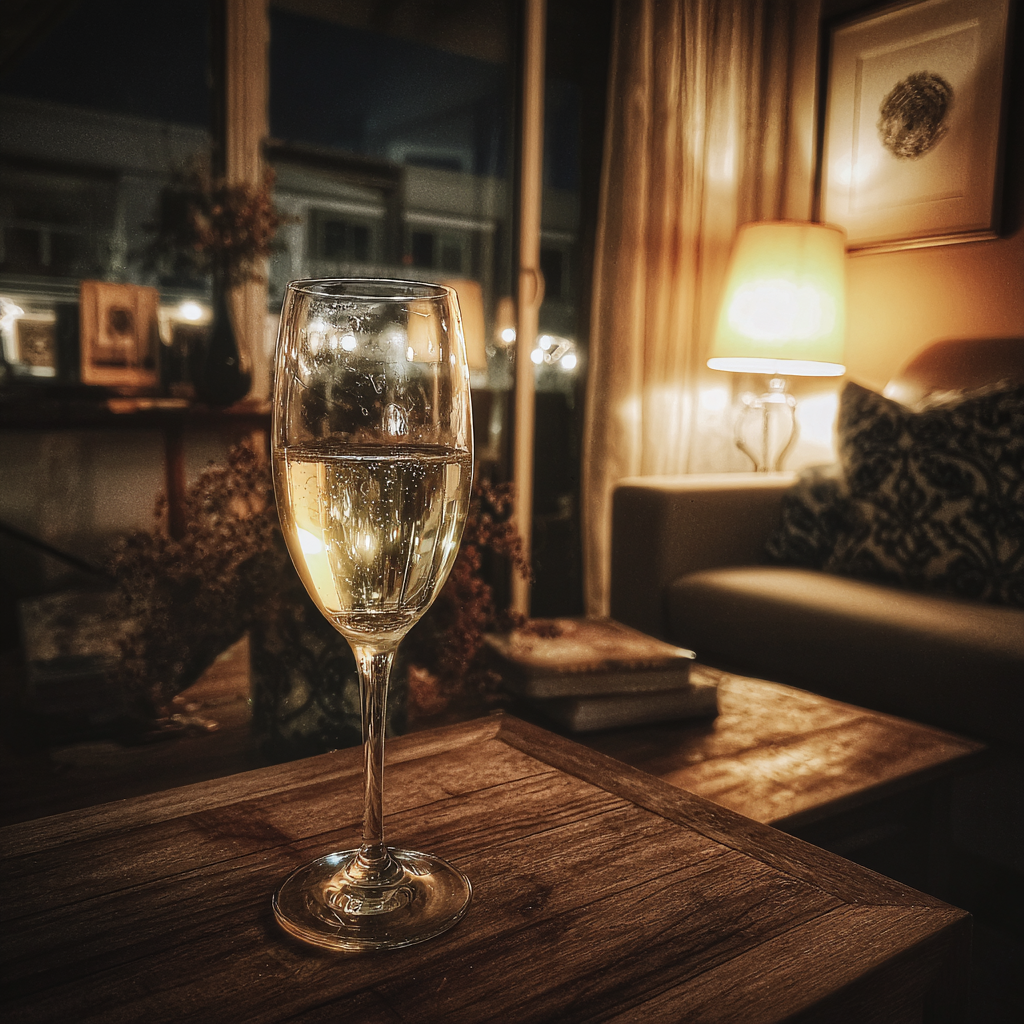 A glass of Prosecco on a table | Source: Midjourney