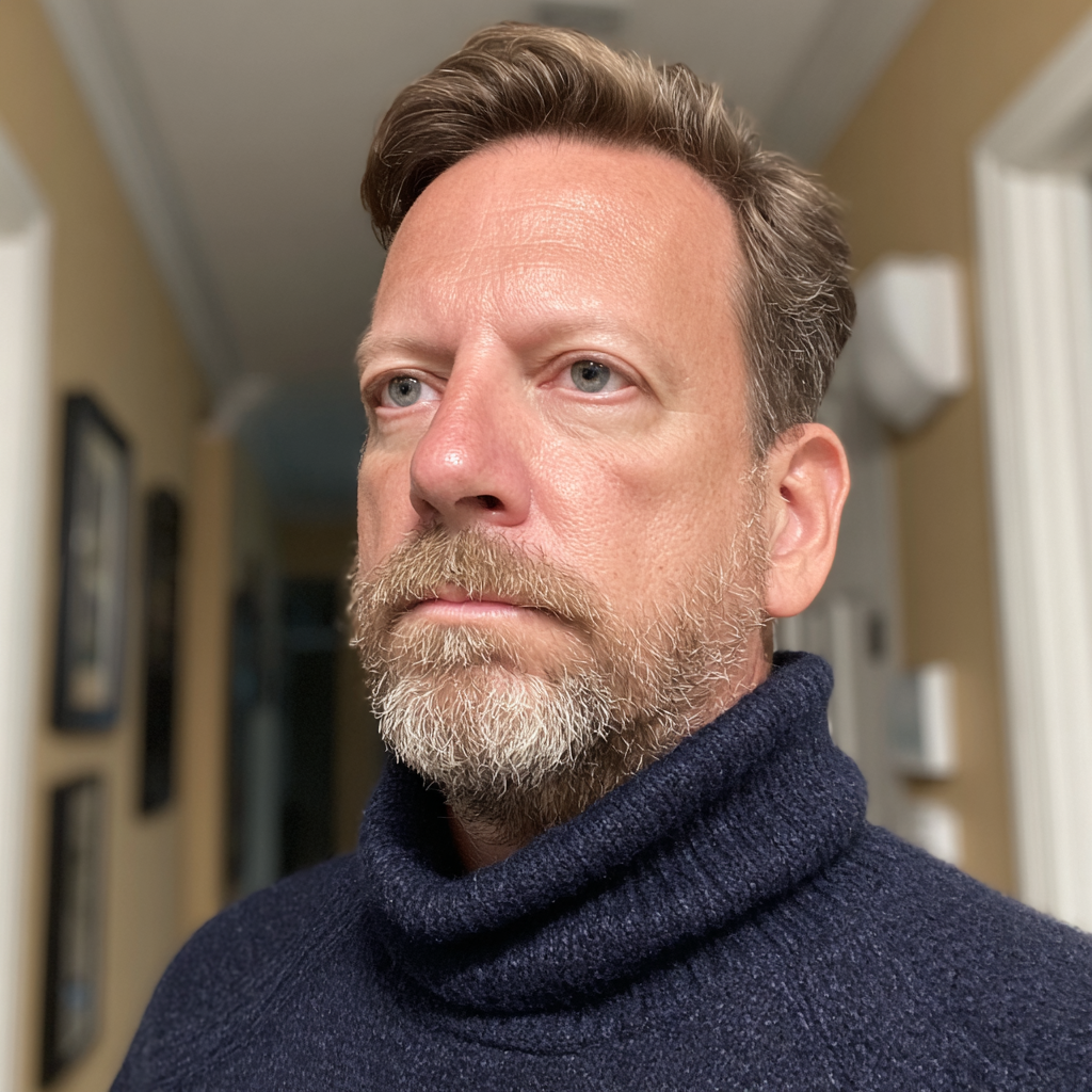 A pensive man wearing a navy sweater | Source: Midjourney