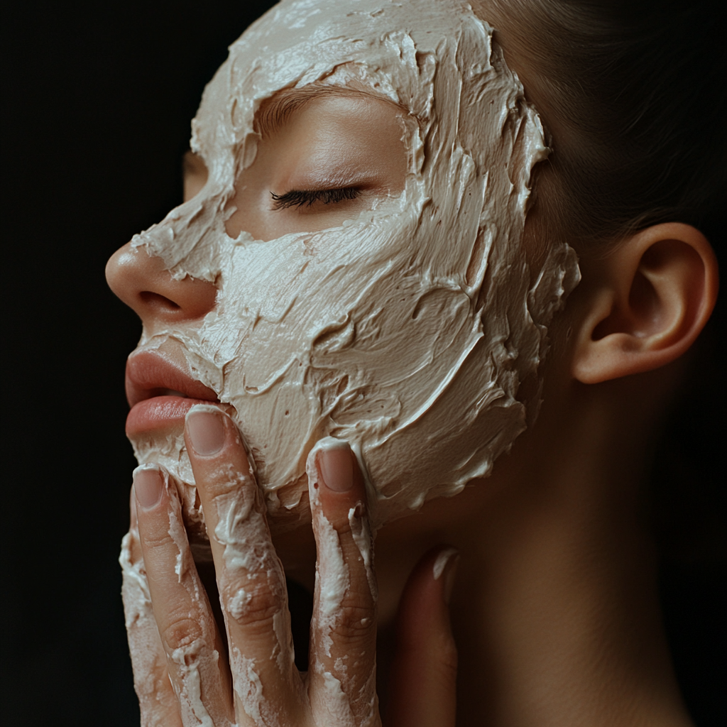 A woman with cream on her face | Source: Midjourney