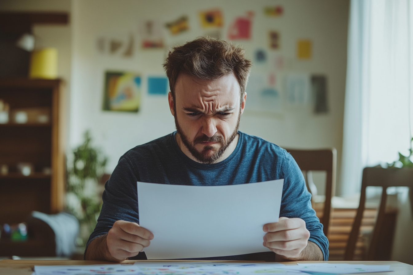 A man frowning at a drawing | Source: Midjourney