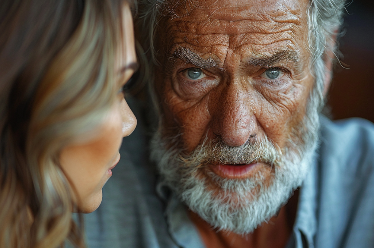An older man talking to a woman | Source: Midjourney