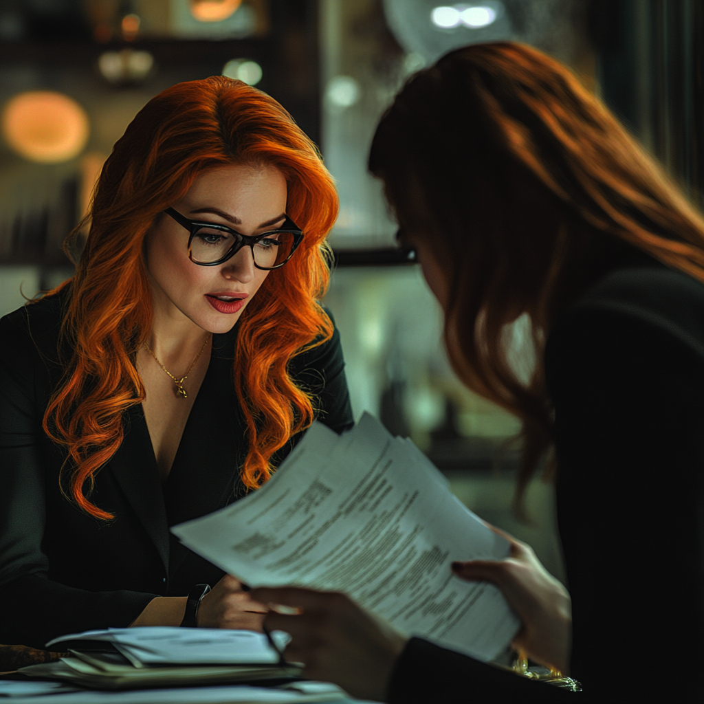 Corporate women in an office reviewing documents | Source: Midjourney