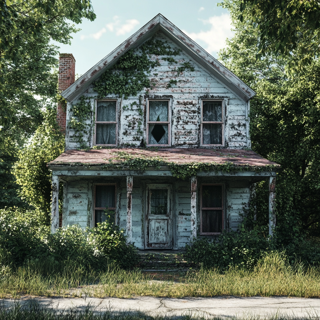 A house with overgrown bushes and peeling paint | Source: Midjourney