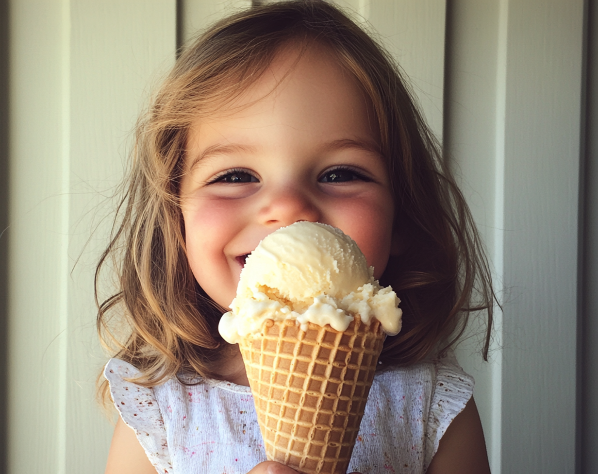 A little girl holding an ice cream cone | Source: Midjourney