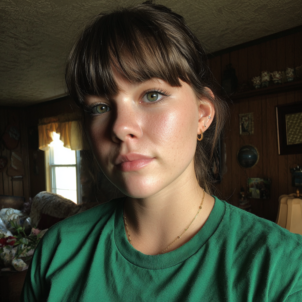 A pensive young woman standing in a living room | Source: Midjourney
