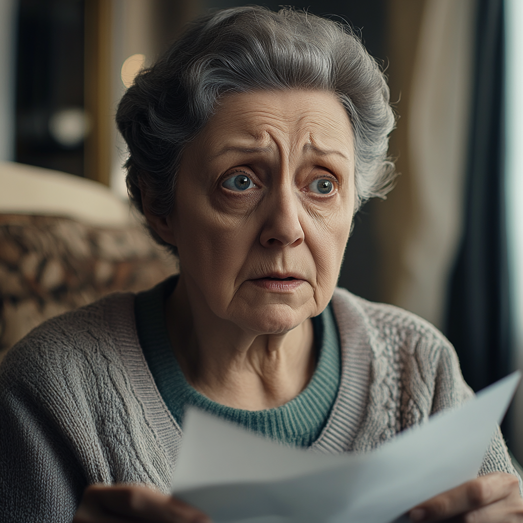 An older woman holding a paper | Source: Midjourney