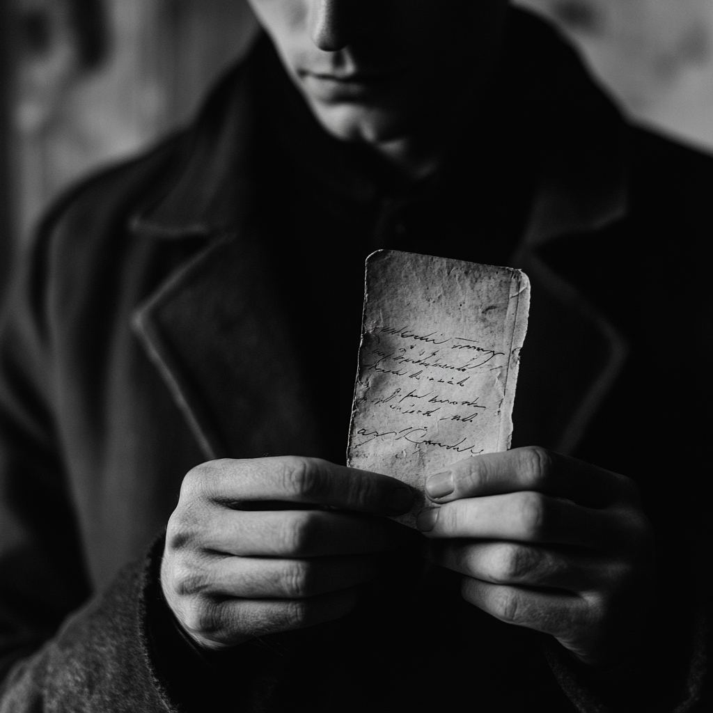 A man holding a handwritten note | Source: Midjourney