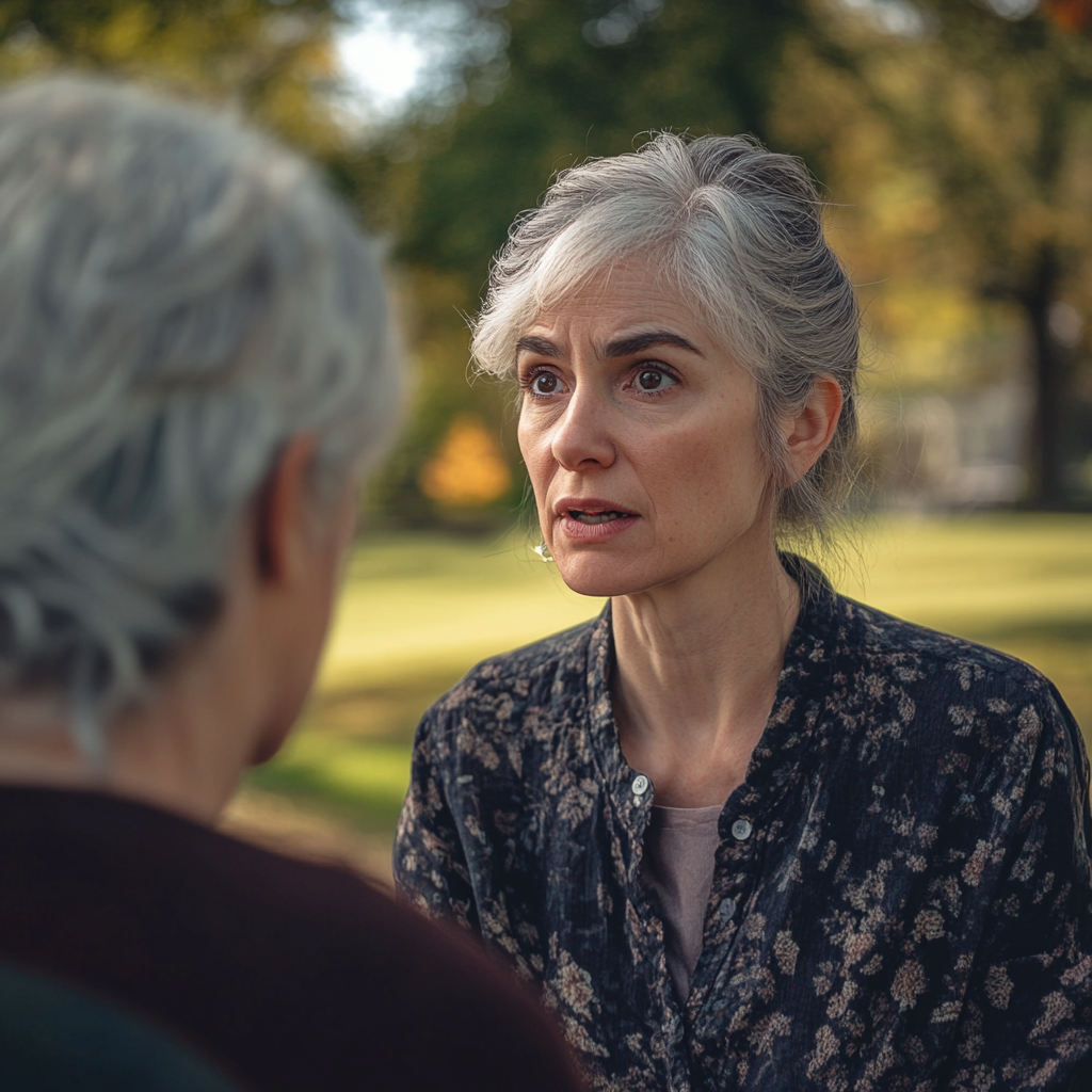 Shocked woman having a conversation with a senior woman | Source: Midjourney