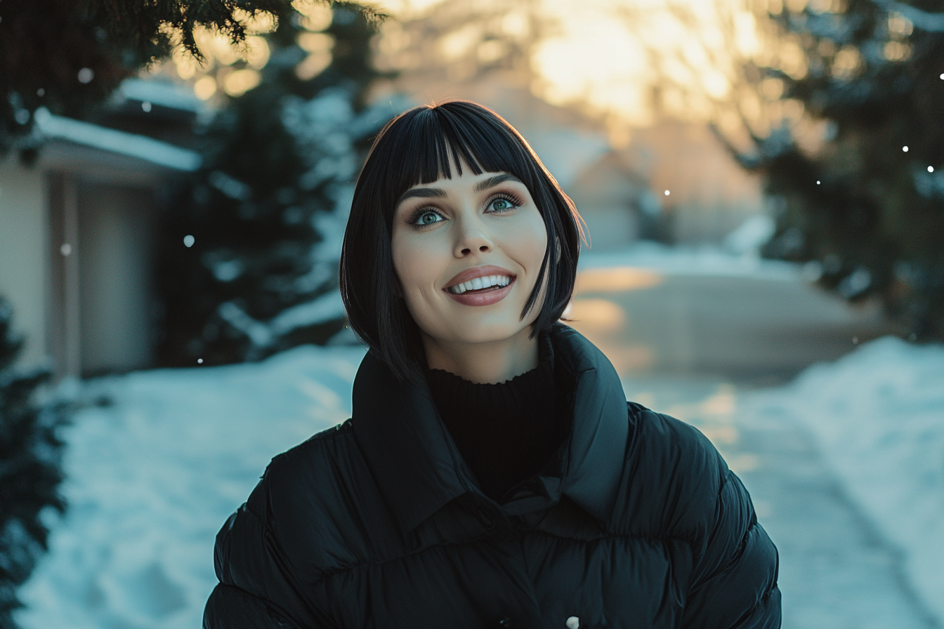 A woman happy looking up | Source: Midjourney