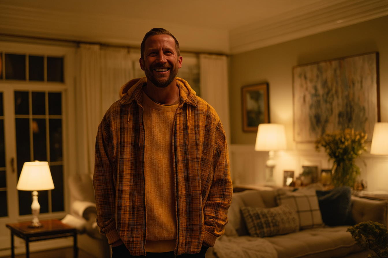 A man standing in a living room | Source: Midjourney
