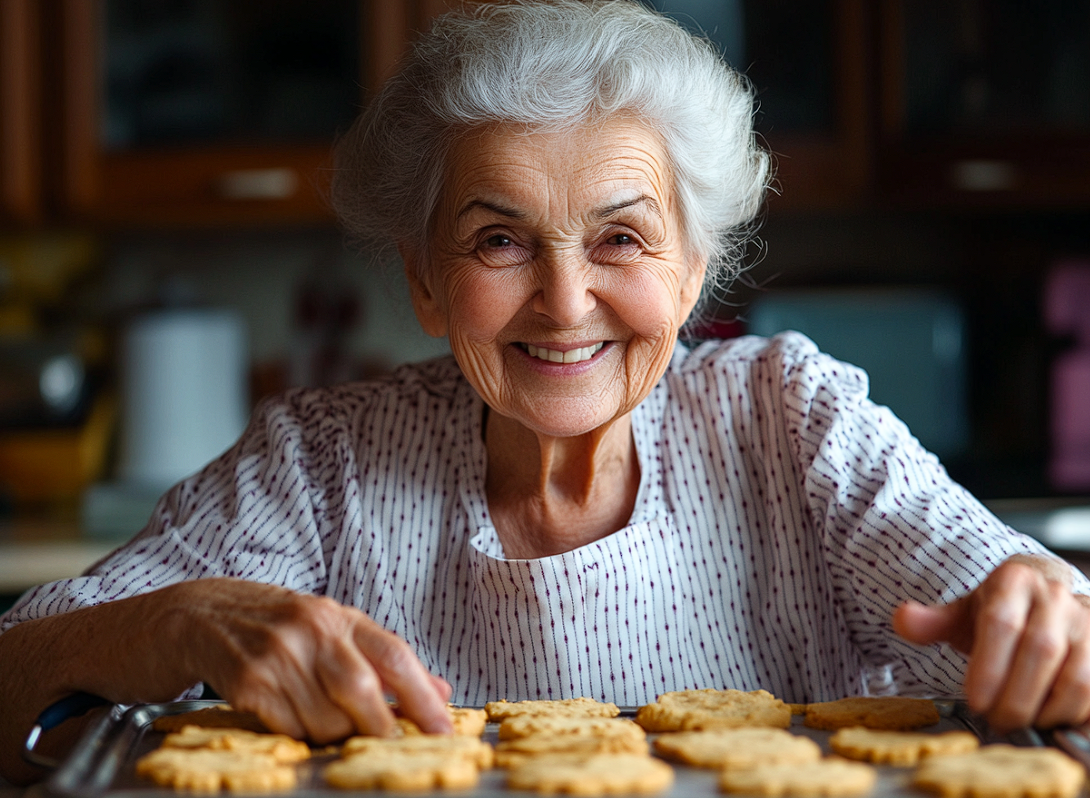 An elderly woman packing away cookies | Source: Midjourney