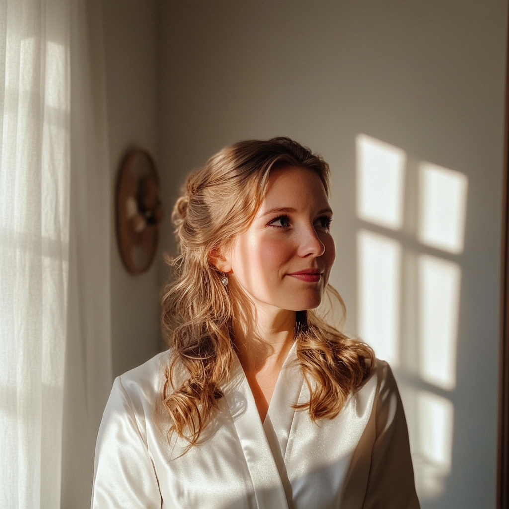 A bride wearing a white silk robe | Source: Midjourney