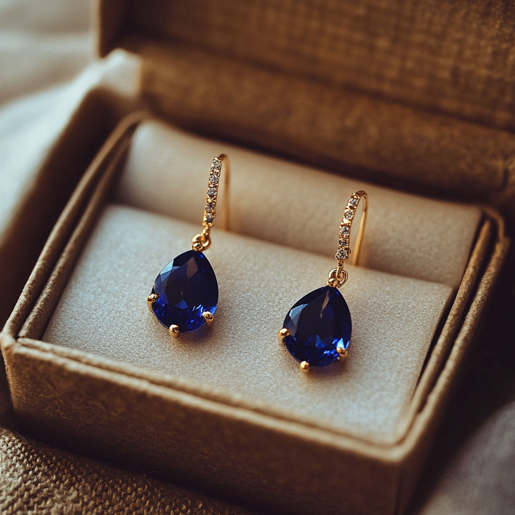 A pair of earrings in a box | Source: Midjourney