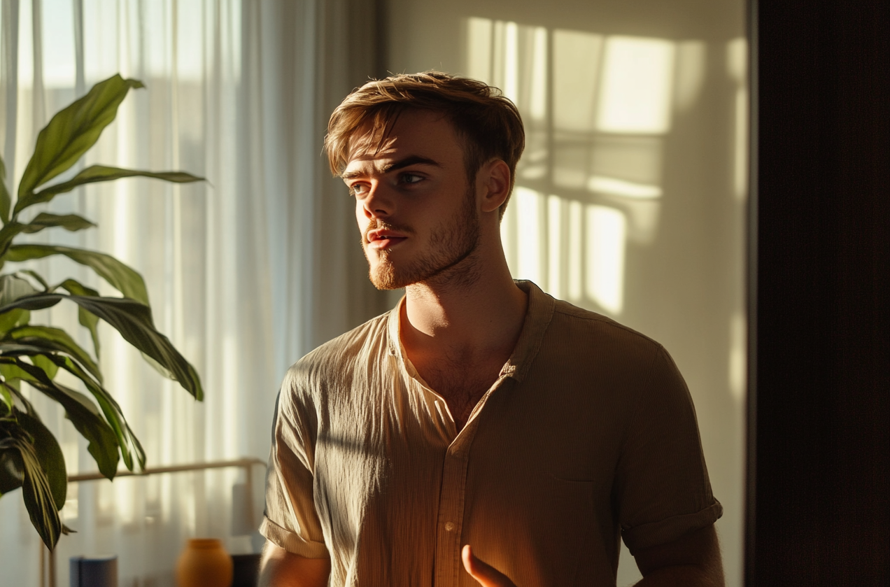 A man in his living room | Source: Midjourney