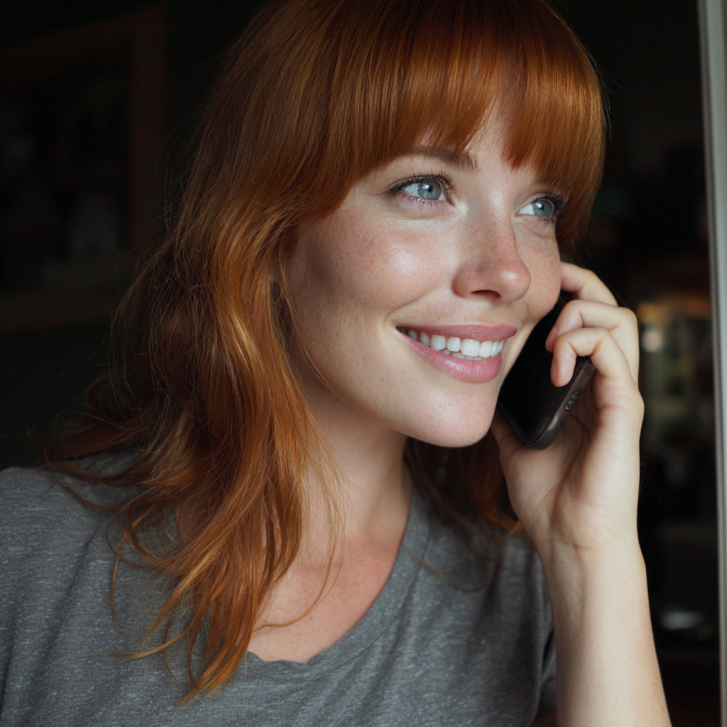 A smiling woman talking on a phone | Source: Midjourney