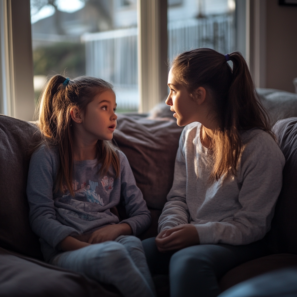 A girl talking to her sister | Source: Midjourney