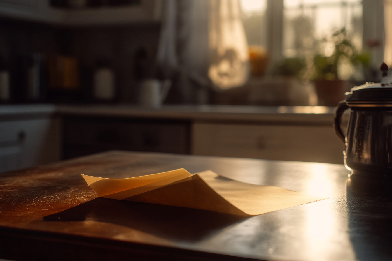 A folded piece of paper on a kitchen table | Source: Midjourney