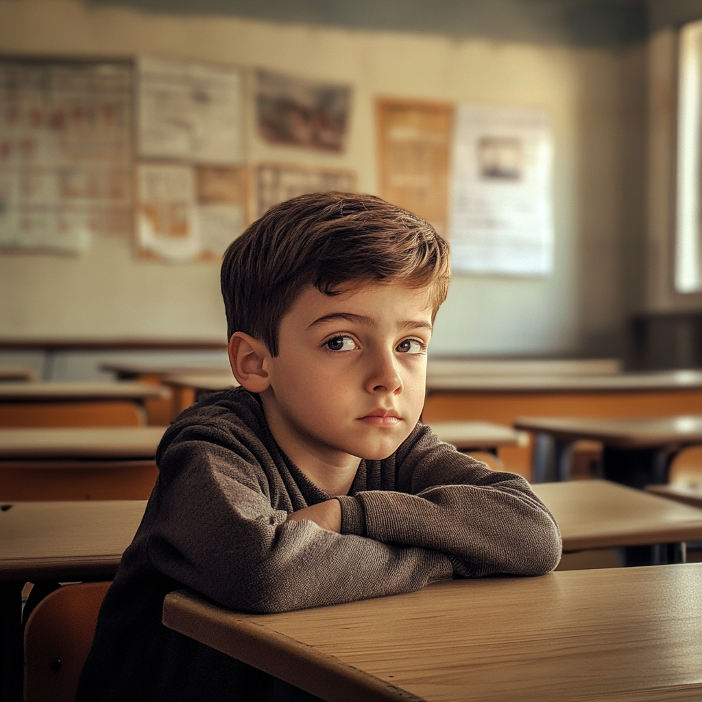 A young student in a classroom | Source: Midjourney