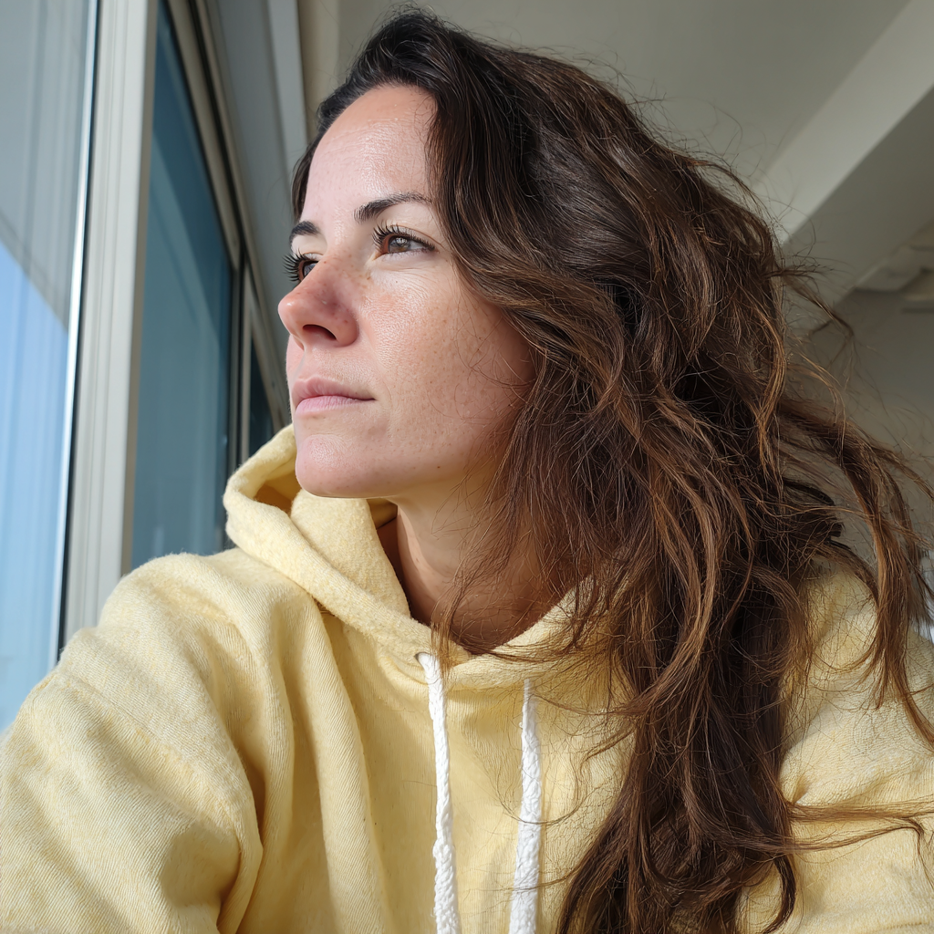 A woman wearing a pale yellow hoodie | Source: Midjourney