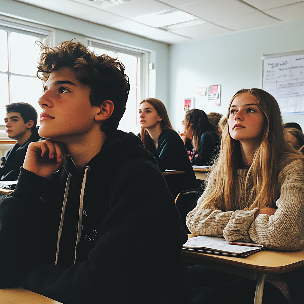 Students sitting in a classroom | Source: Midjourney