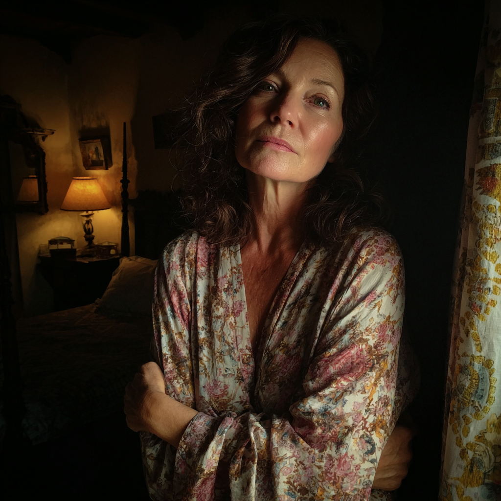 An older woman wearing a floral gown | Source: Midjourney