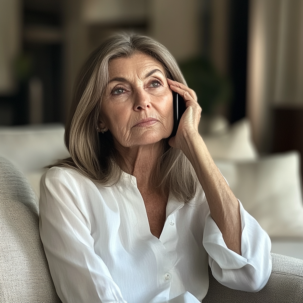 An older woman holding a phone | Source: Midjourney