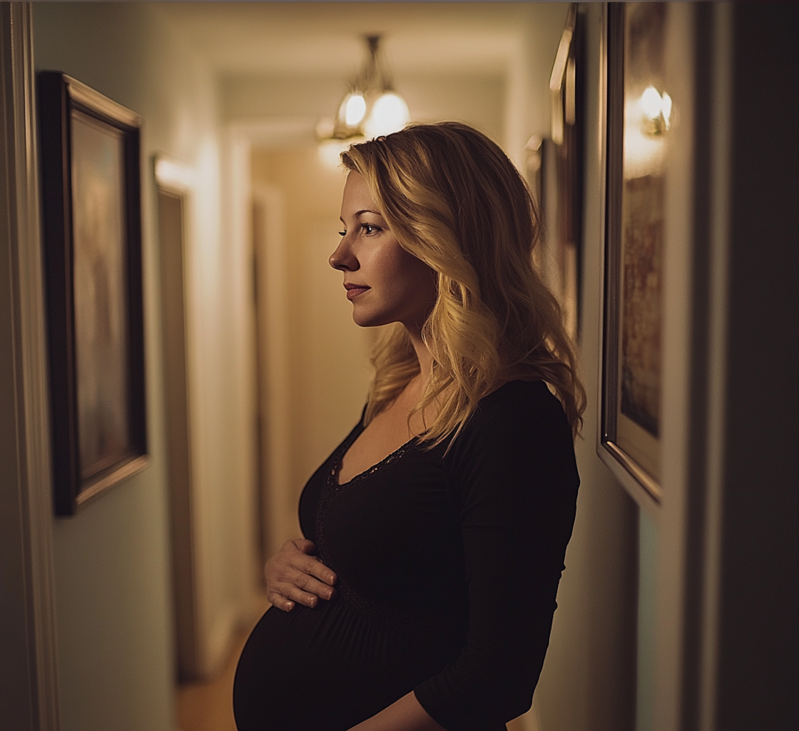 A pregnant woman standing in a hallway | Source: Midjourney