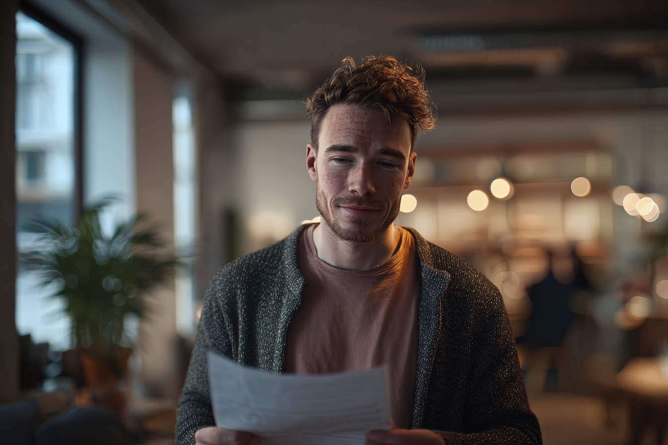 A man looking at a paper in his hands | Source: Midjourney