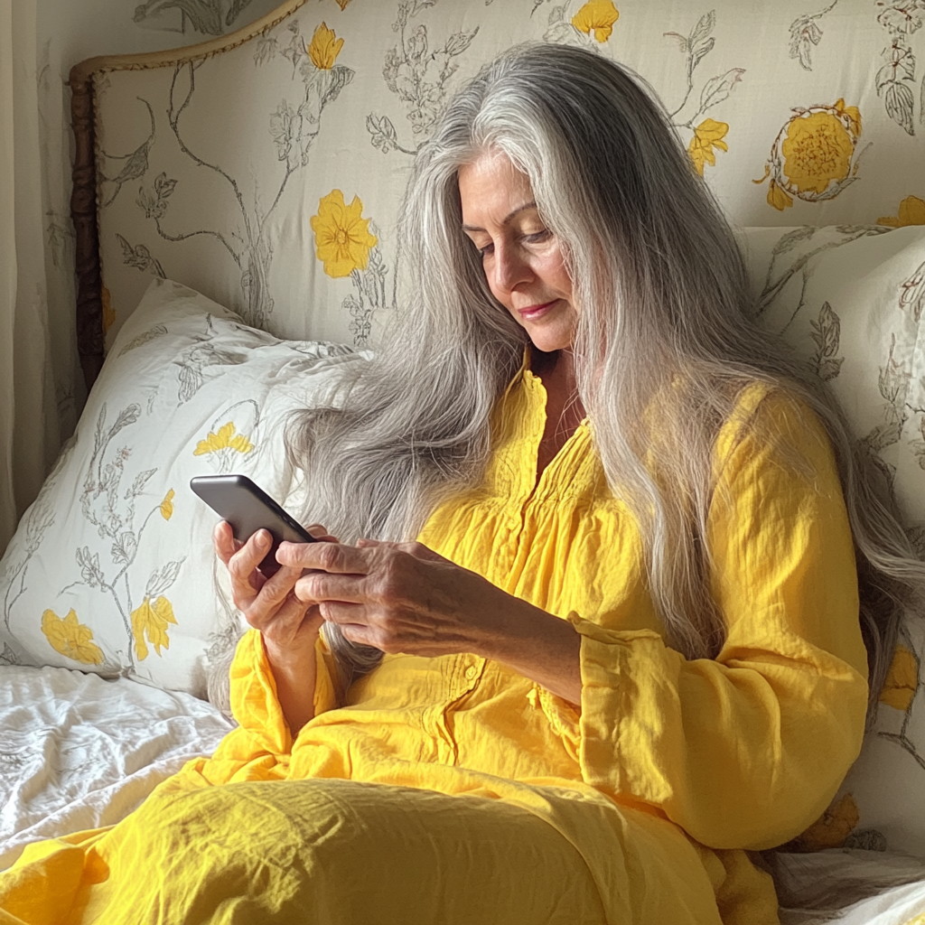 An older woman sitting on a bed | Source: Midjourney