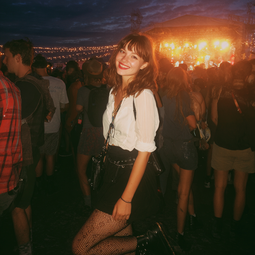 A smiling woman standing in a crowd at a festival | Source: Midjourney